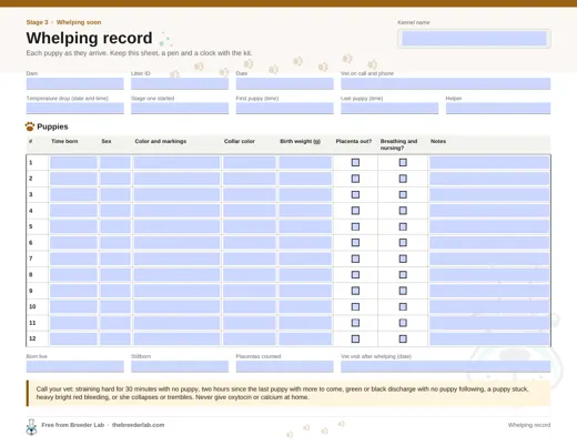 Whelping record preview