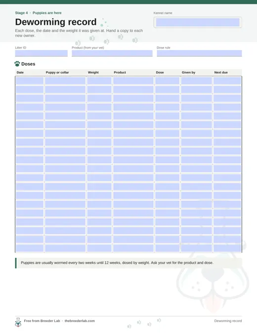 Deworming record preview