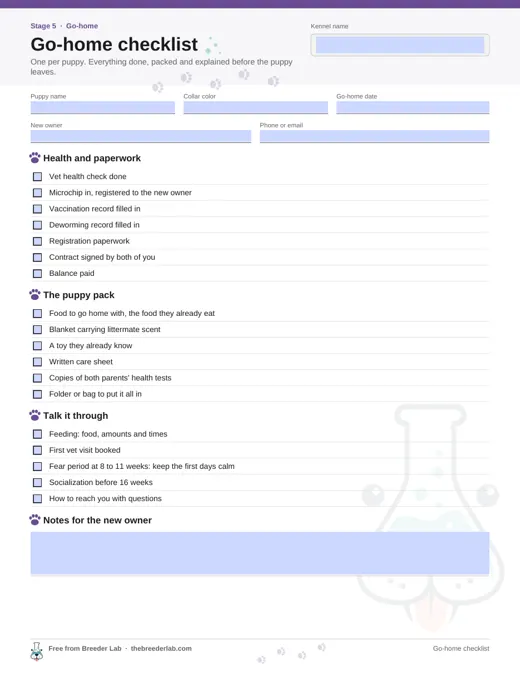 Go-home checklist preview